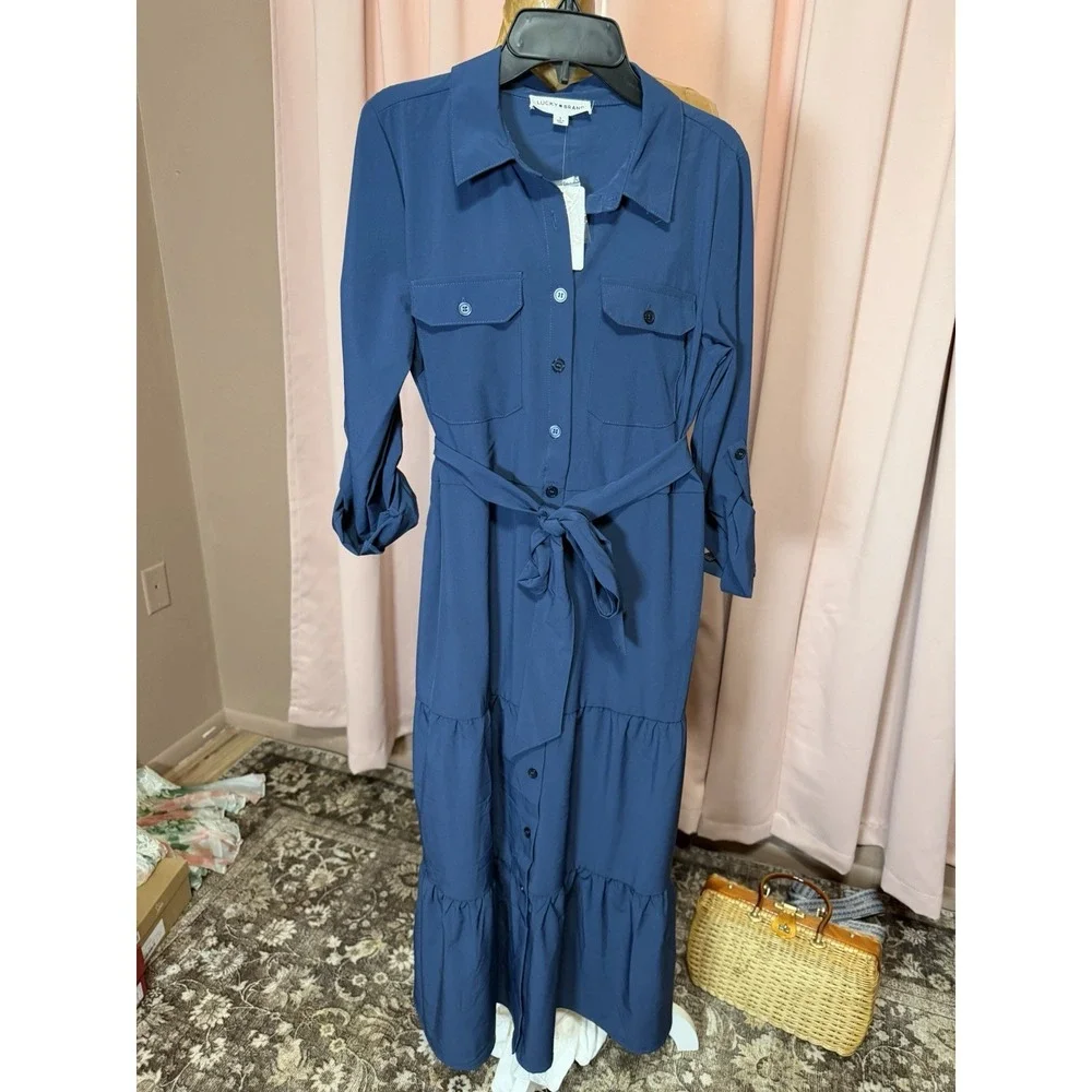 Lucky Brand Blue long sleeve Button Front Tailored Shirt Dress Size Small NWT